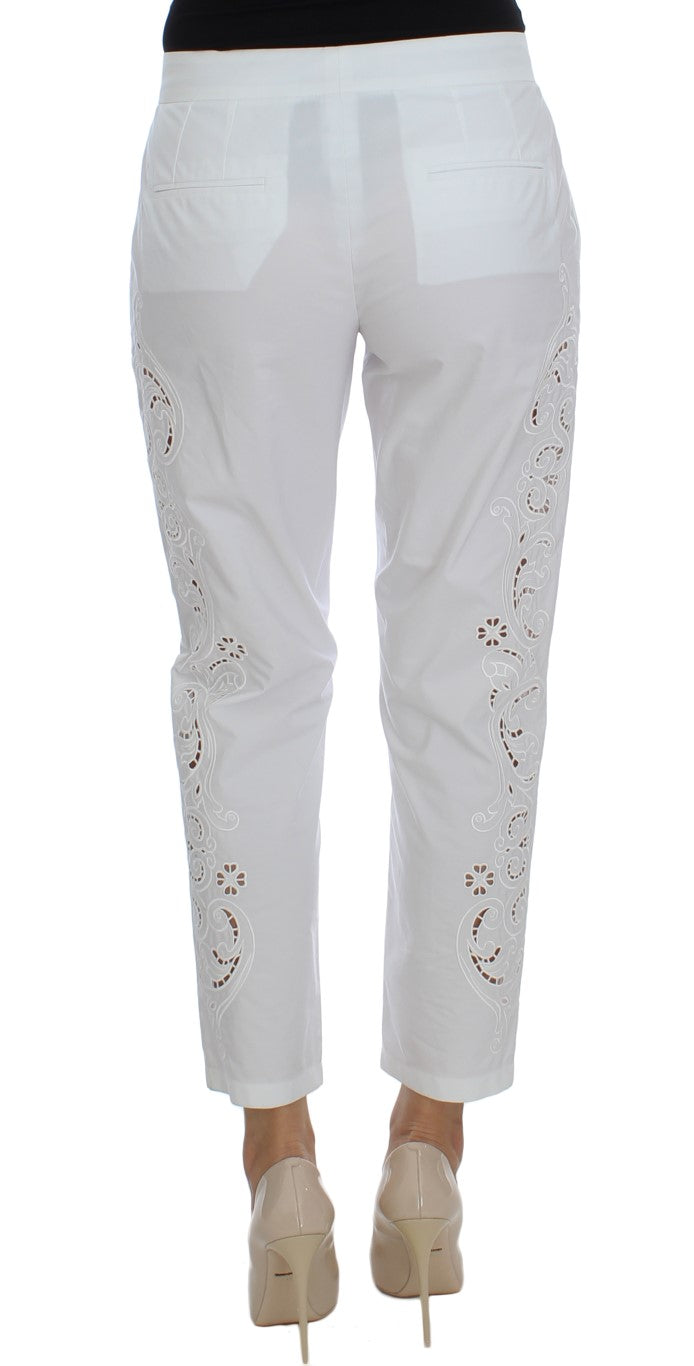 Eleganti pantaloni abiti da taglio floreale bianco