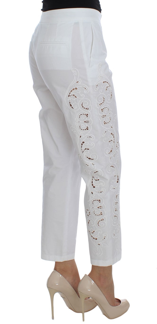 Elegantes pantalones de vestido de corte floral blanco