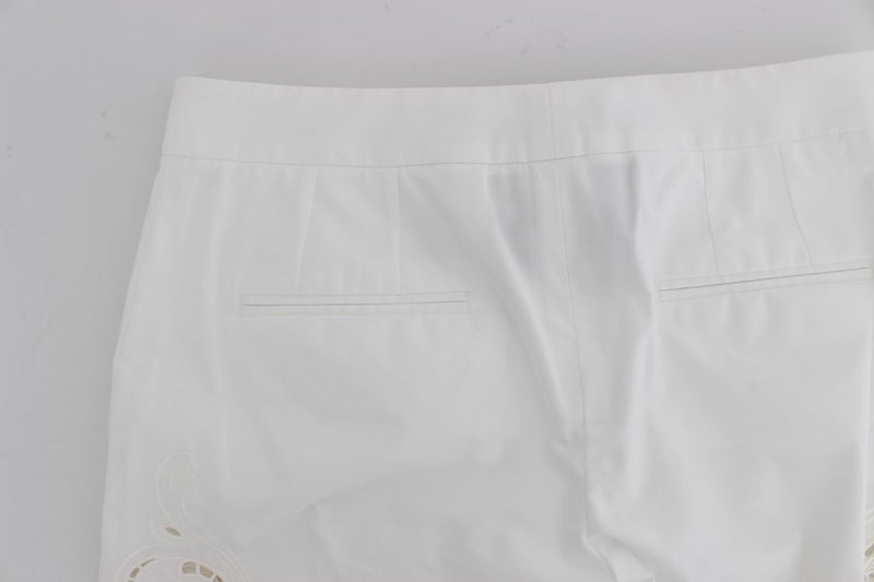 Eleganti pantaloni abiti da taglio floreale bianco