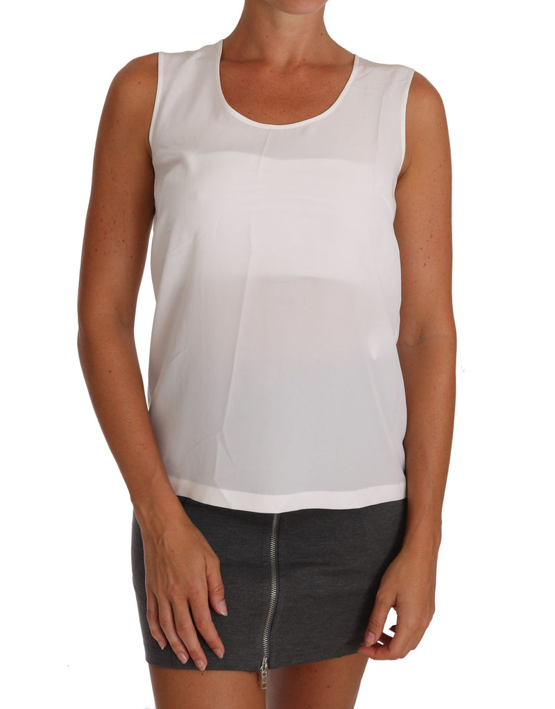 Elegante blusa de seda blanca sin mangas