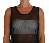 Elegante blusa sin mangas de malla de malla negra