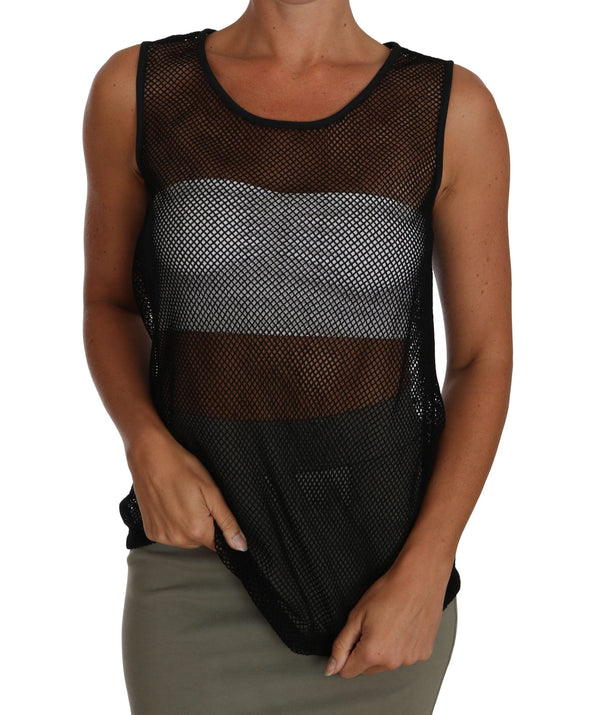 Elegant Black Mesh Sleeve Sheevel Soupled Top