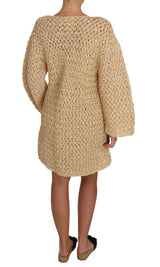 Chic beige crochet en tricot en raffia cardigan