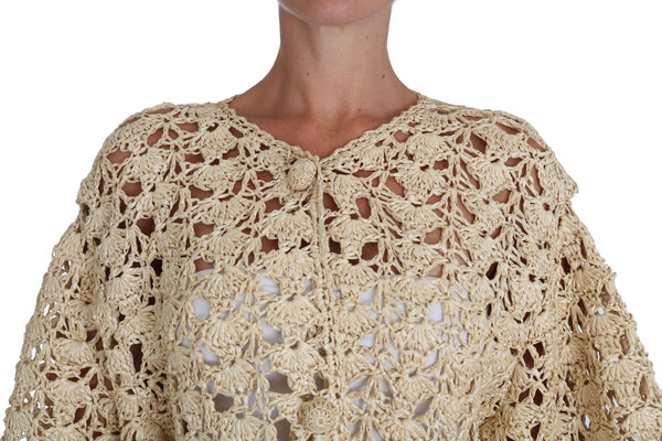 Chic beige crochet raffia cárdigan