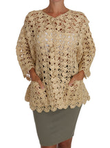 Chic Beige Crochet Rafia Cardigan