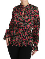 Chemise de soie florale noire élégante