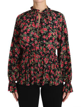 Chemise de soie florale noire élégante