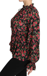 Chemise de soie florale noire élégante