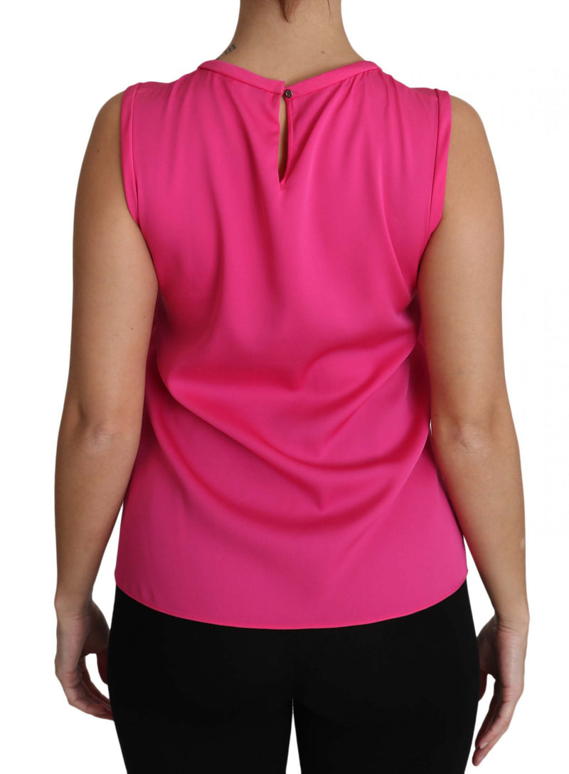 Elegante camisa de camiseta sin mangas de seda rosa de seda