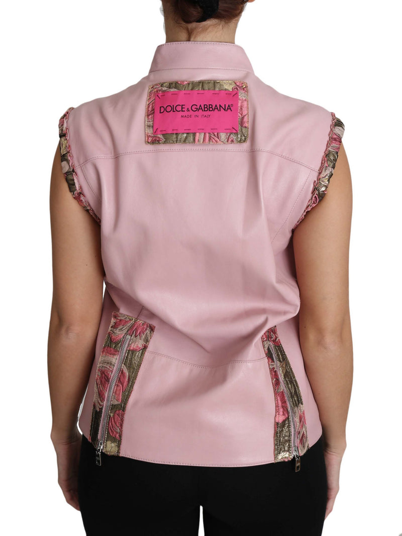 Superbe gilet en cuir sans manches roses