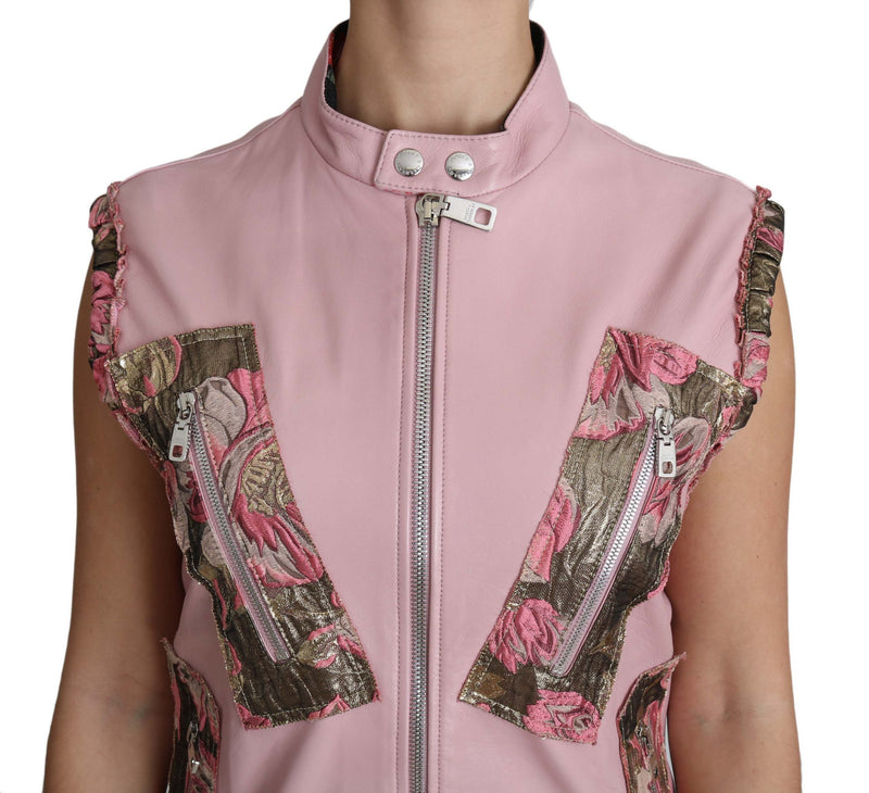 Superbe gilet en cuir sans manches roses