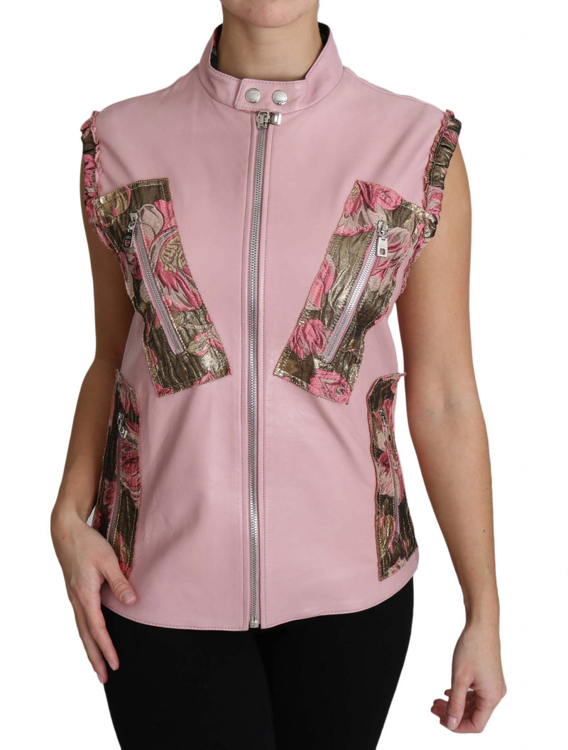 Superbe gilet en cuir sans manches roses