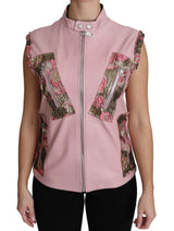 Superbe gilet en cuir sans manches roses