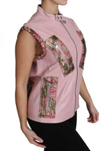 Superbe gilet en cuir sans manches roses