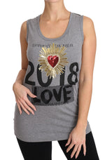 Sequined Heart Tank Top in Gray