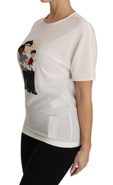 Elegant Silk Crewseck Blouse avec applique