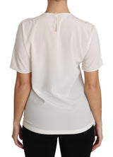 Elegant Silk Crewseck Blouse avec applique