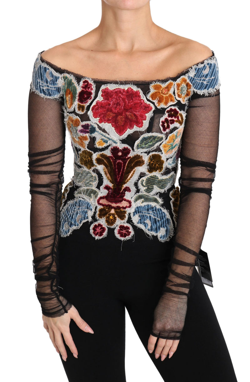 Κομψό floral applique Long Sleeve Top