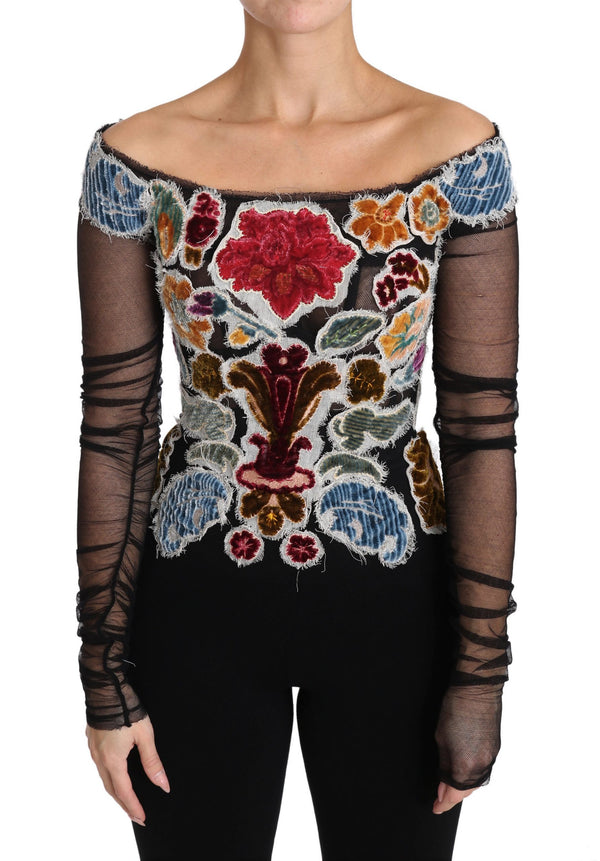 Κομψό floral applique Long Sleeve Top