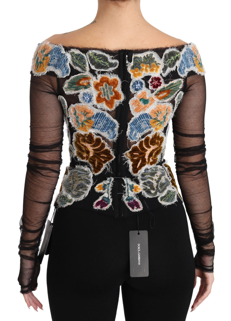 Κομψό floral applique Long Sleeve Top