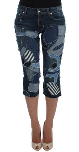 Shorts di denim chic blu patchwork