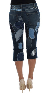 Shorts di denim chic blu patchwork