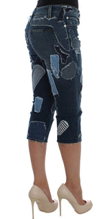 Shorts di denim chic blu patchwork