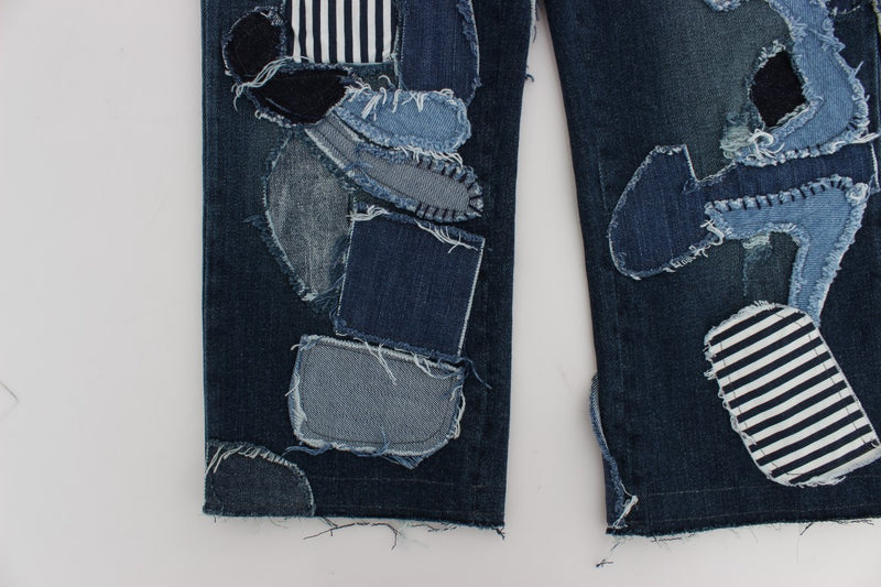 Chic Blue Patchwork Denim σορτς