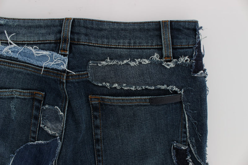 Shorts di denim chic blu patchwork