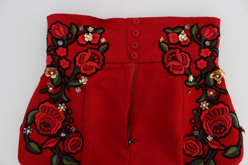 Mini pantaloncini con cristallo di seta rossa