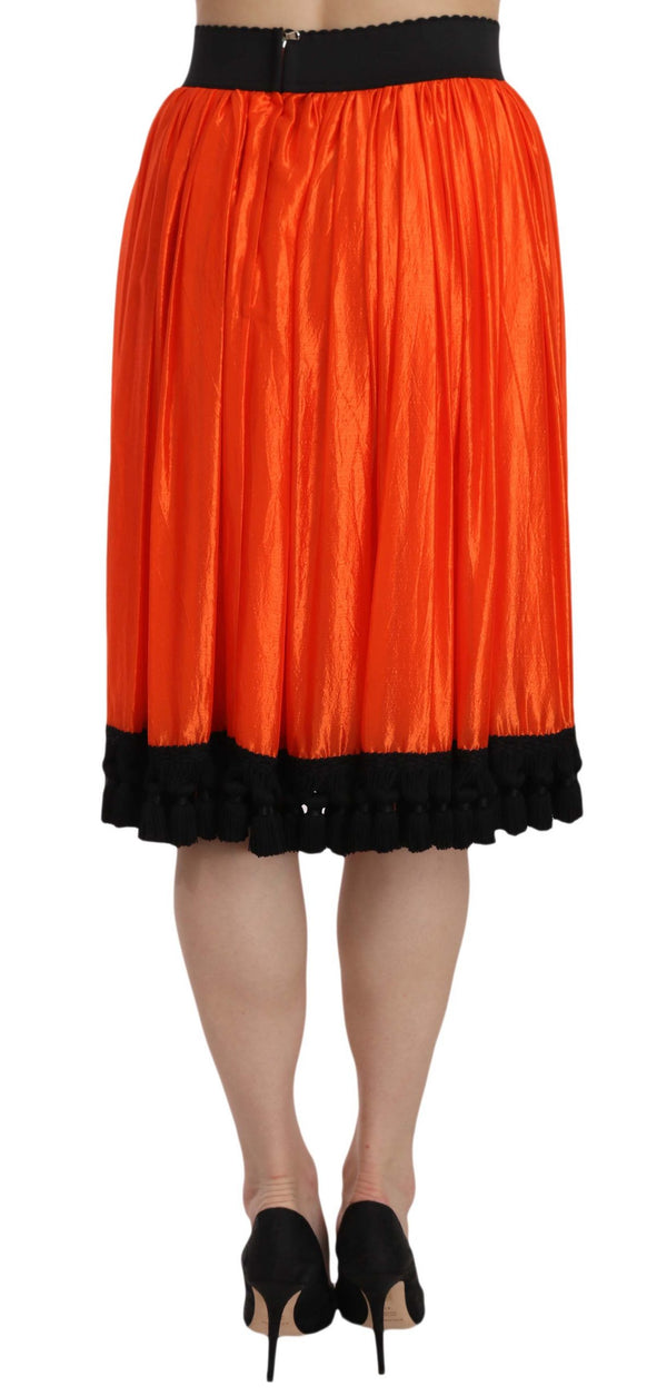 Jupe à genoux noir et orange taille haute