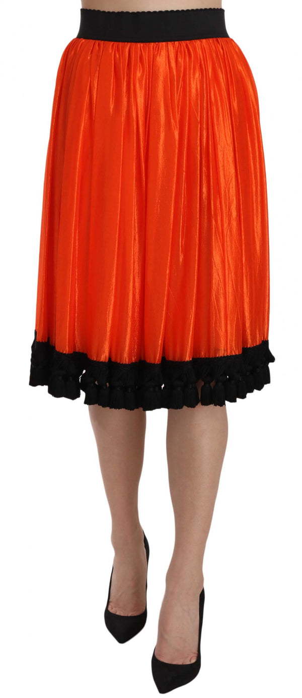 Jupe à genoux noir et orange taille haute