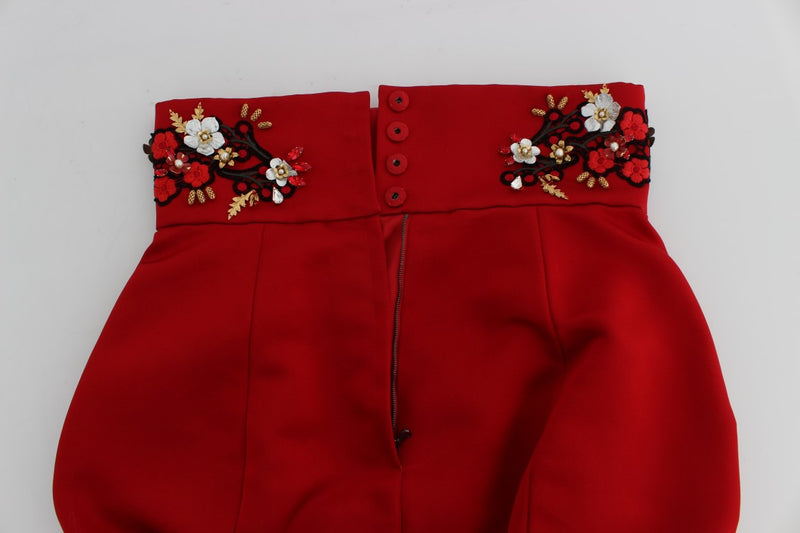 Pantalones cortos de cintura con cortejados de cristal de seda roja