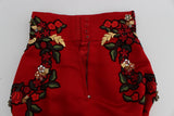 Mini pantalones cortos bordados rojos de seda elegantes