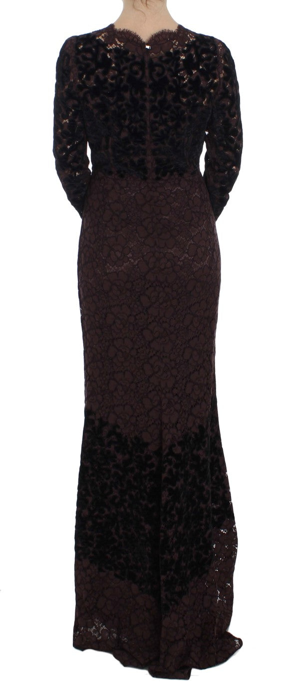 Κομψό μωβ φόρεμα Maxi δαντέλας Floral Lace