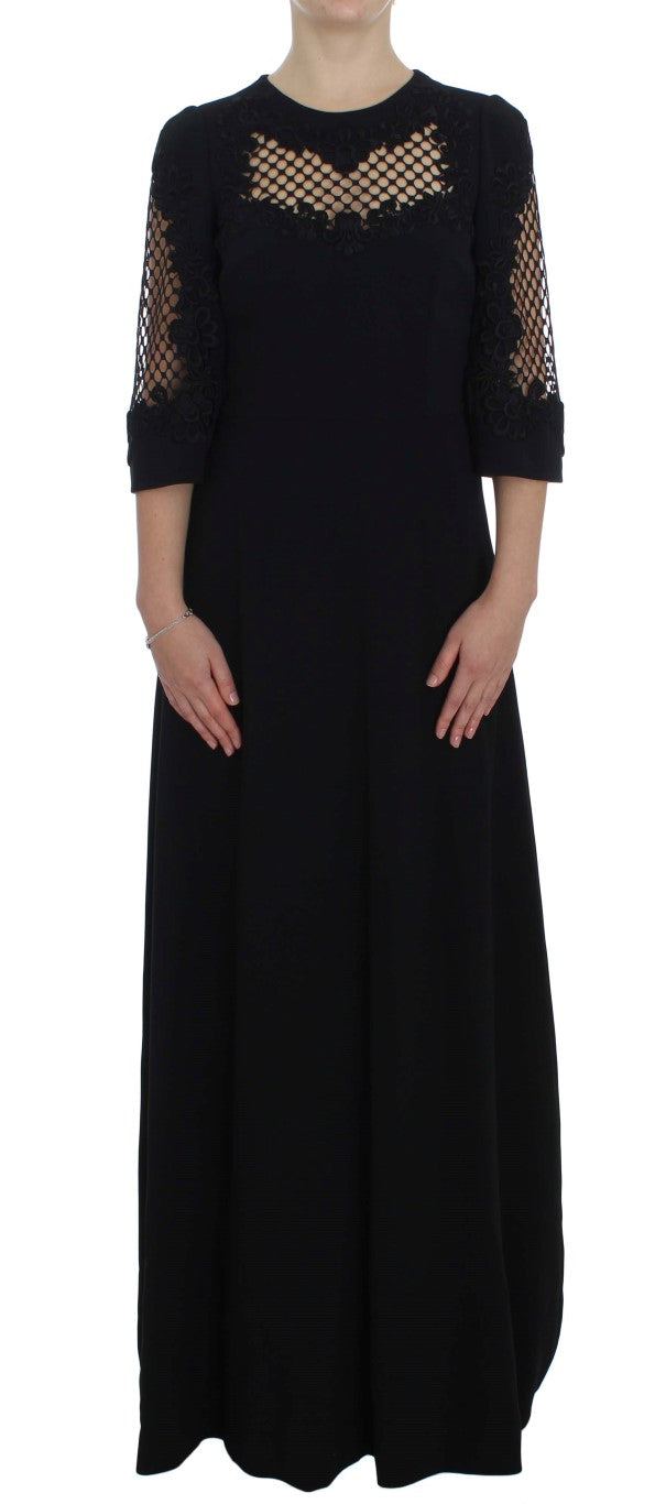 Robe maxi de découpe en laine noire élégante