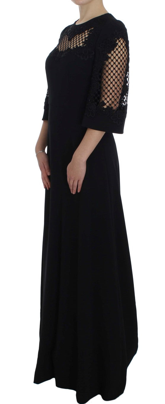 Robe maxi de découpe en laine noire élégante