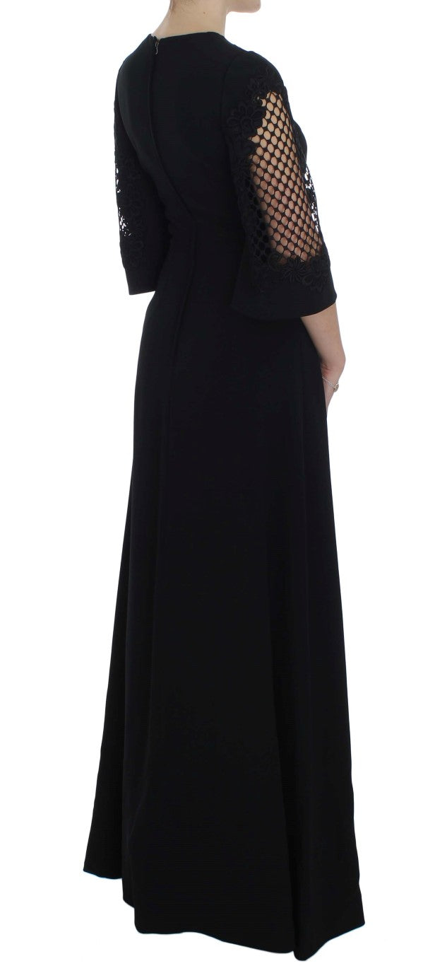 Elegantes schwarzes Wollausschnitt Maxikleid