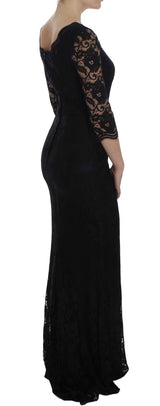 Robe maxi élégante en dentelle florale noire