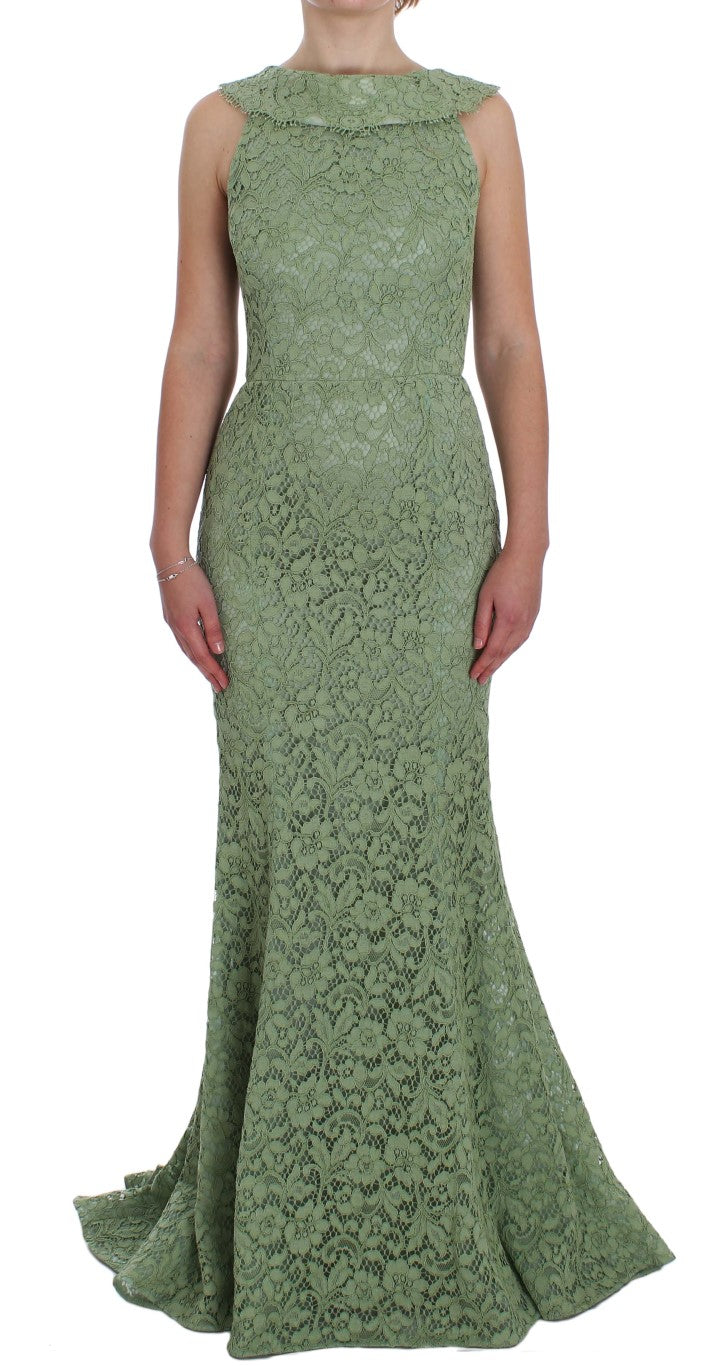 Elegante vestido de encaje floral verde maxi