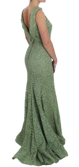 Elegante vestido de encaje floral verde maxi