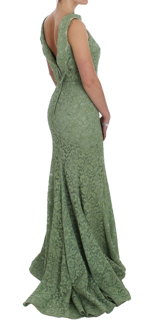 Robe maxi en dentelle florale verte élégante