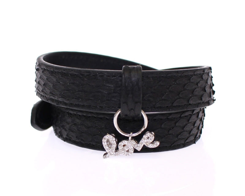 Bracelet en argent en peau de serpent noir exquis