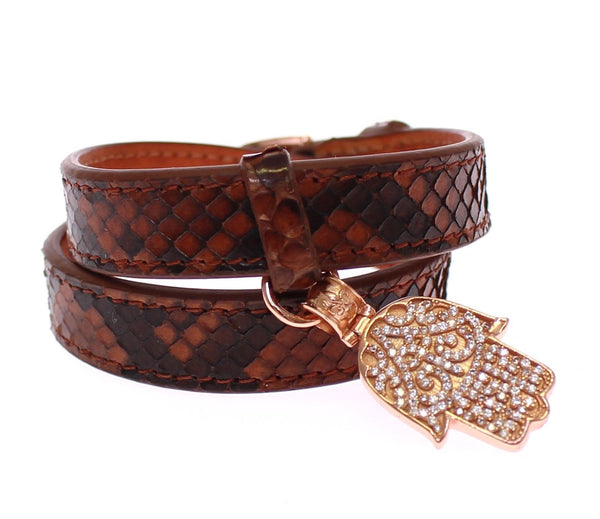 Chic Snakeskin Leather & Gold Cuff Βραχιόλι