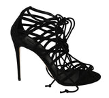 Elegante schwarze Wildleder -Gladiator -Stilettos