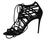 Elegante schwarze Wildleder -Gladiator -Stilettos