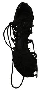 Elegante schwarze Wildleder -Gladiator -Stilettos