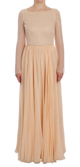 Elegant Beige Silk Full Length Sheath Dress