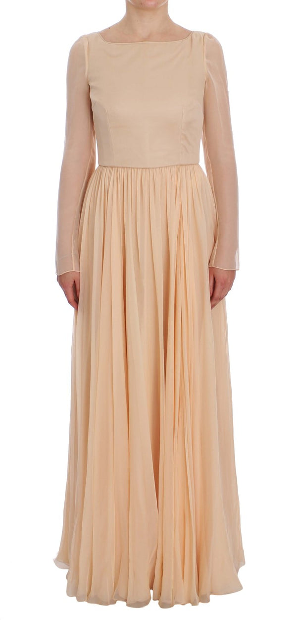 Elegante vestido de seda beige de seda completa