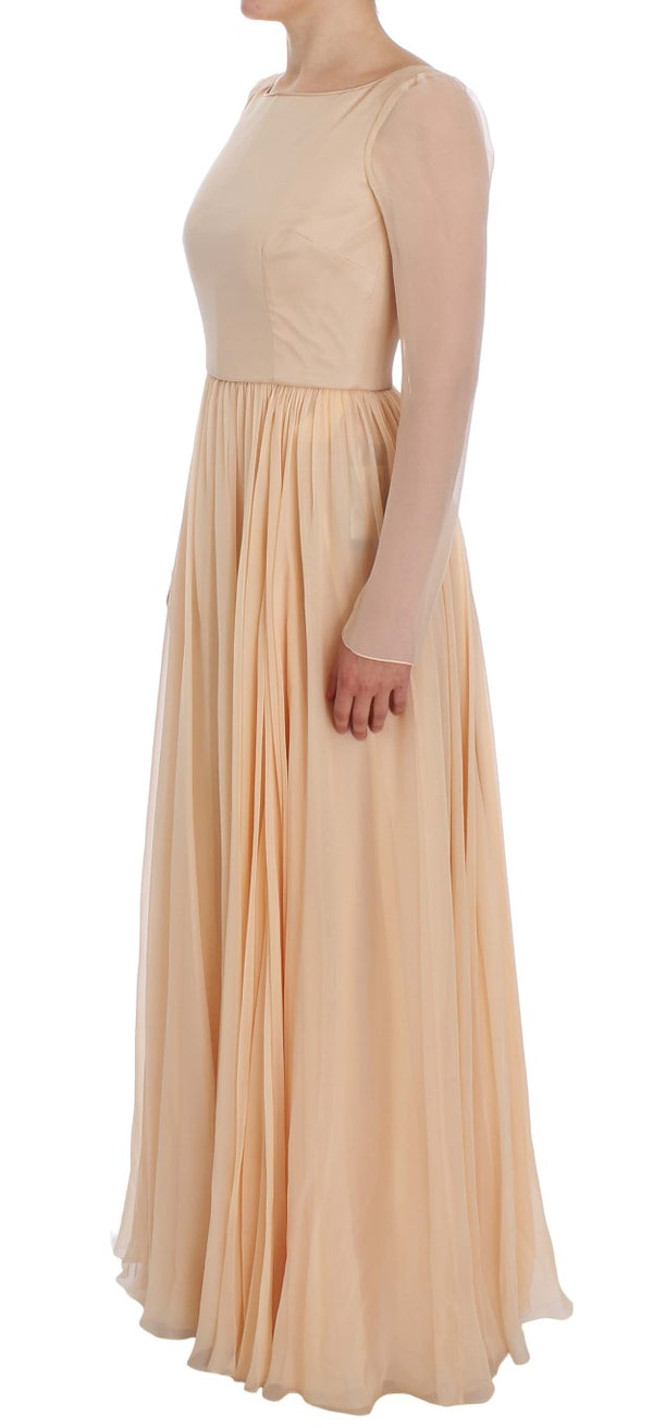 Elegante vestido de seda beige de seda completa